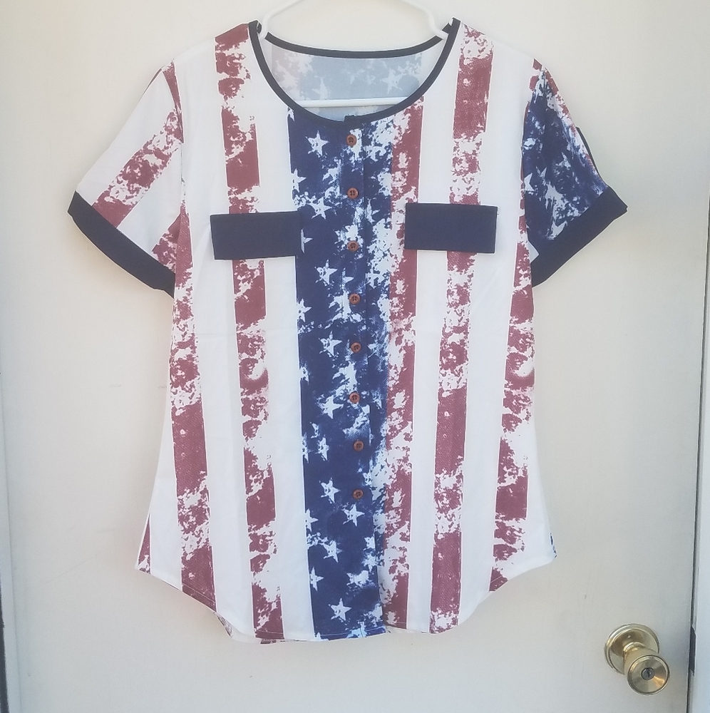 American flag button-down blouse